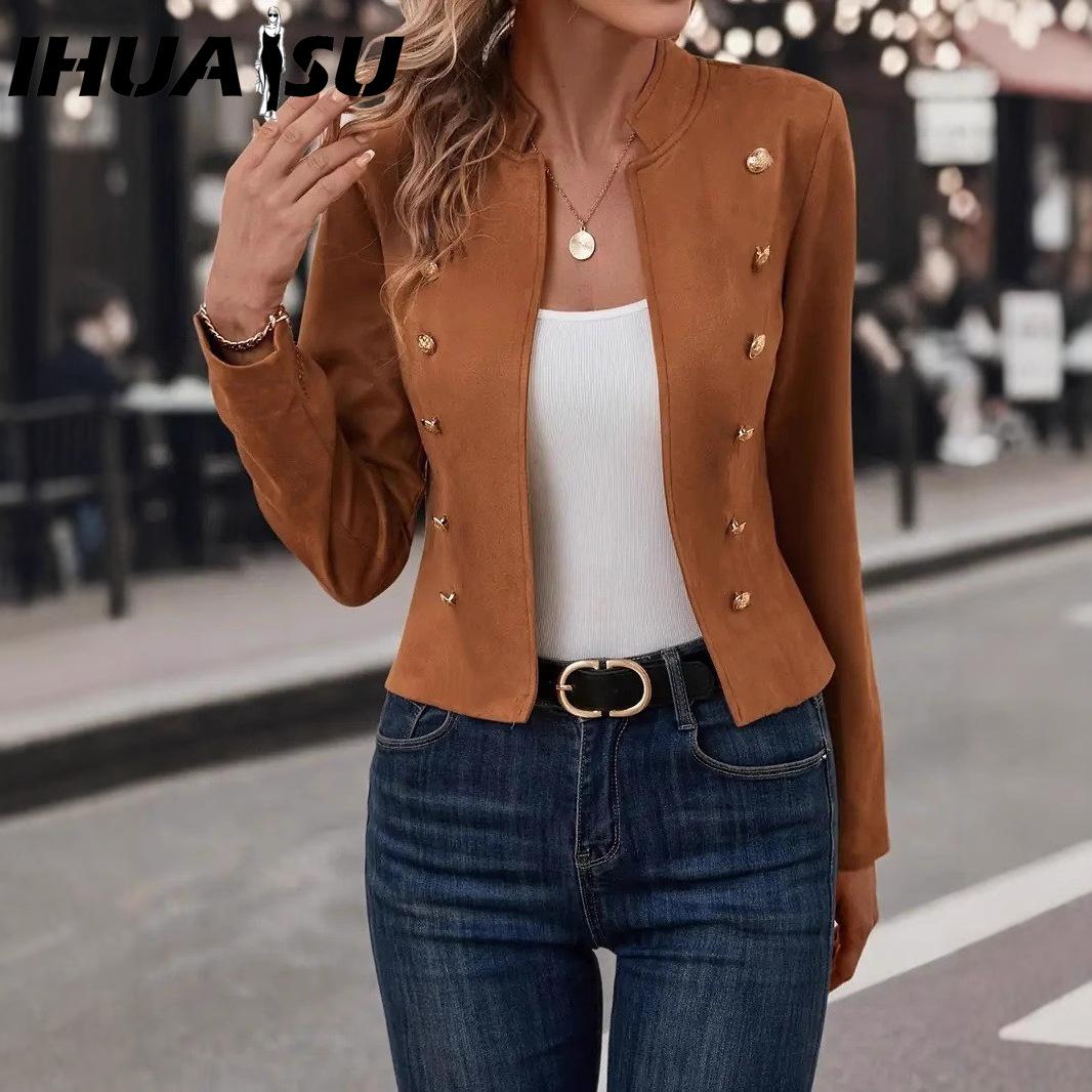 

IHUASU Женские винтажные повседневные куртки и пальто с клетчатым принтом, с длинным рукавом, на осень-зиму M коричневый