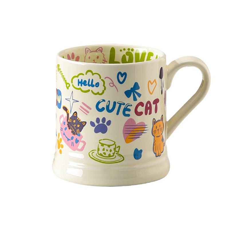 370ml French Flower Printed Mugs Creative Coffee Mug Drink Breakfast Milk Juice Cup Cute graffiti Home Water Cup Drinkware Gifts