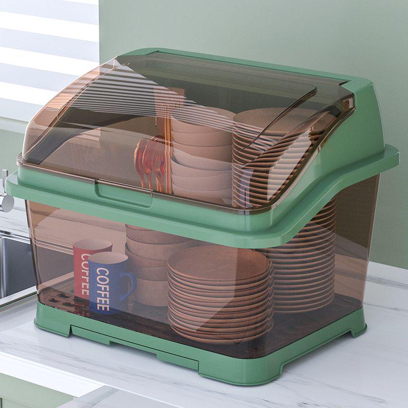 Bowl & Chopstick Storage Box with Lid - Kitchen & Dorm Use, Plastic with Drainage, Bowl & Plate Shelf Organizer, Cabinet Bowl Rack