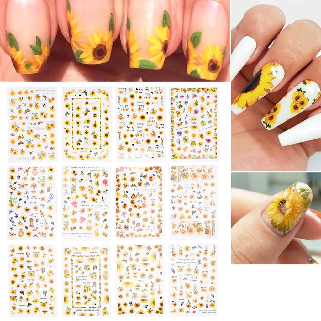 12pcs / Set Sunflower Nail Art Stickers DIY Nail Art Manicure Decoration Stickers Supplies