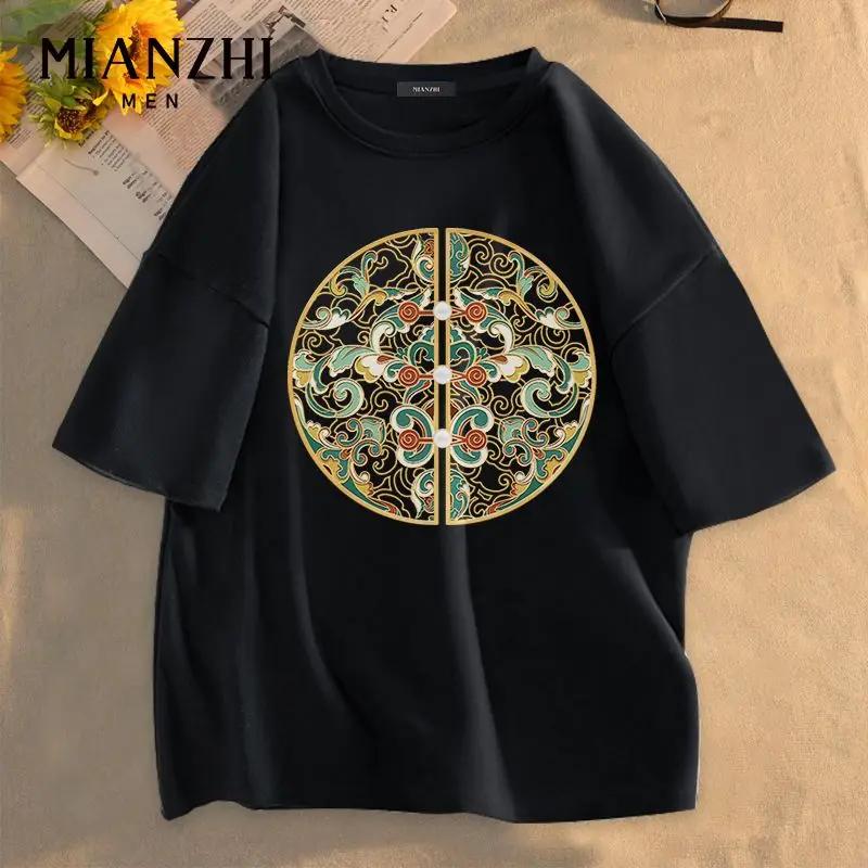

Cotton black short-sleeved men s summer new new Chinese style national trend retro cotton t-shirts loose large size half sleeve 4XL