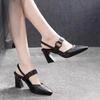 High-heeled sandals women's summer new pointed head bag head empty sandals round buckle thick heel fashion sandals