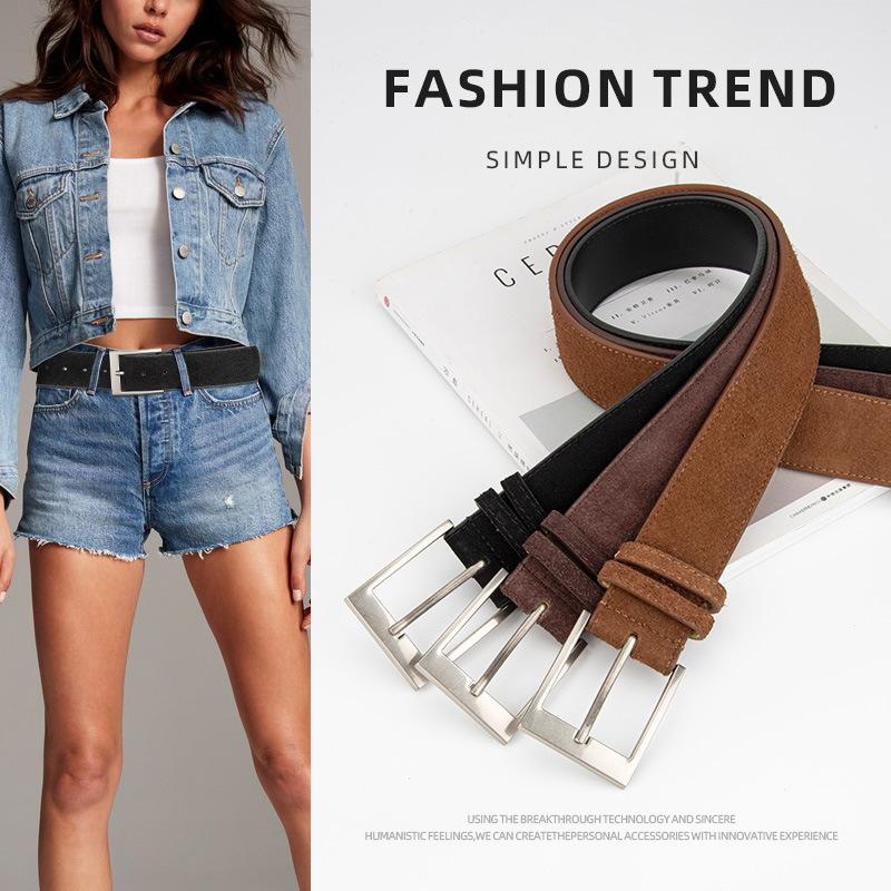 High-end Suede Maillard Wear Wide Belt Women's Niche Decorative Dress Belt Korean Style Genuine Leather Belt