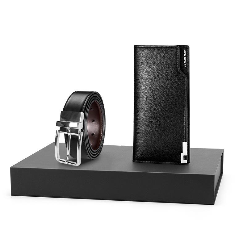 Double-Sided Two-Color Leather Pin Buckle Wallet Belt Men'S Casual High-End Gift Cowhide Belt Gift Box Business