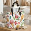  Summer Ice Cream Print Canvas Tote Bag Casual Large Capacity Shopping Handbag for Women Daily Use