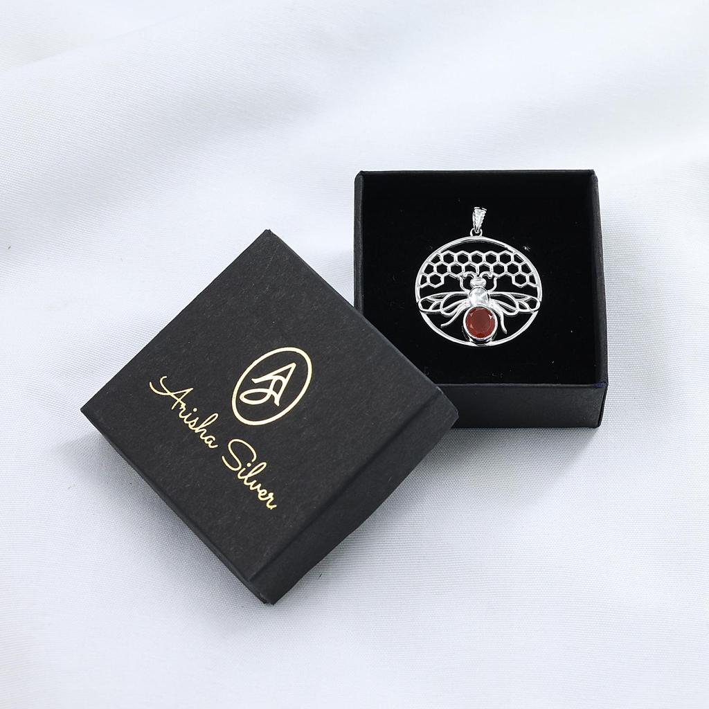 Carnelian Honey Bee Hive Pendant 100% 925 Sterling Silver Charm Pendant Jewelry
