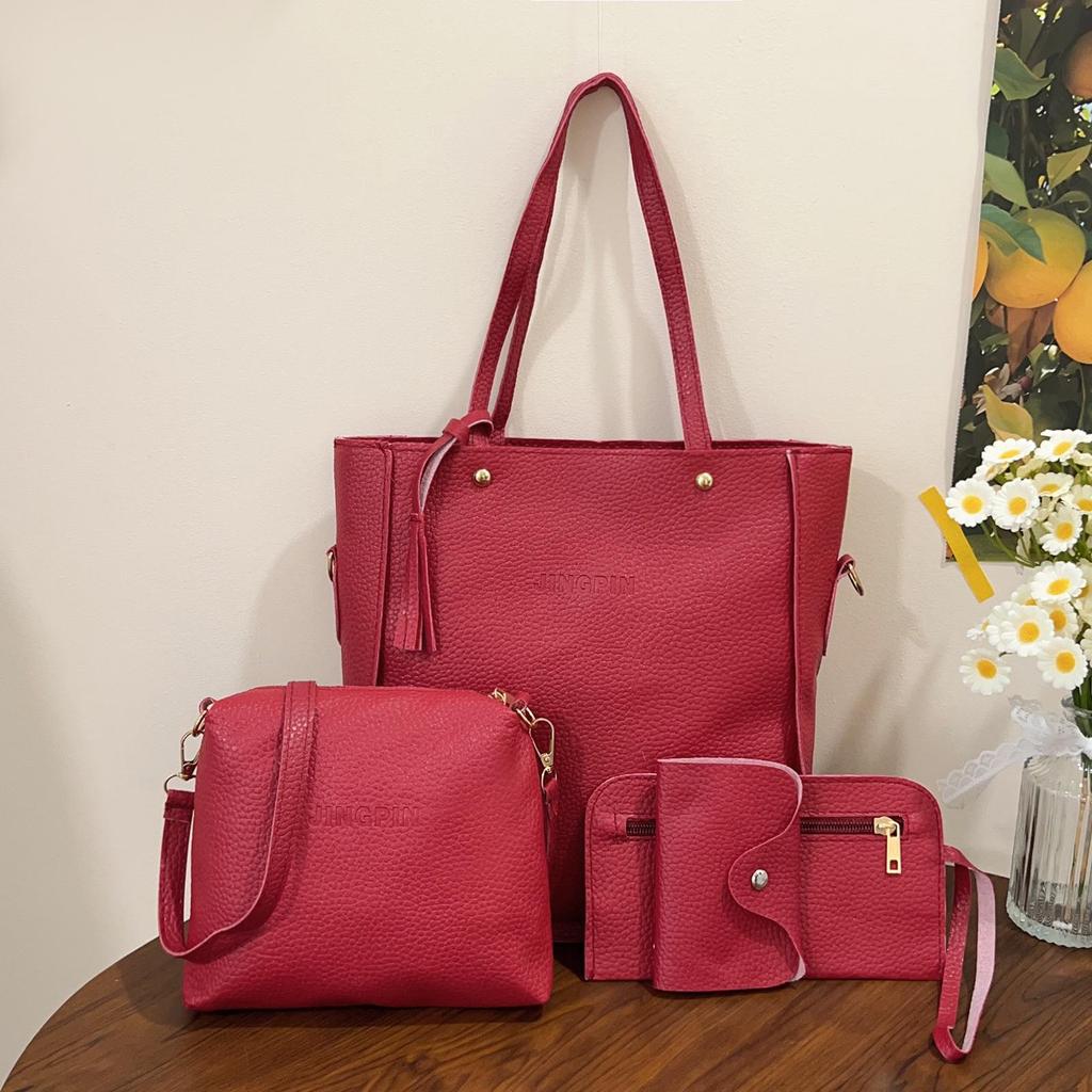 2022 Lychee Grain Women's Four-Piece Handbag Set - Stylish, Versatile, Large Capacity