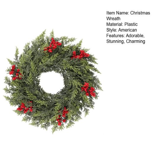 24 Inch Christmas Norfolk Pine Wreath for Front Door Artificial Greenery Cedar Wreath with Red Berry for Farmhouse Indoor Outdoor