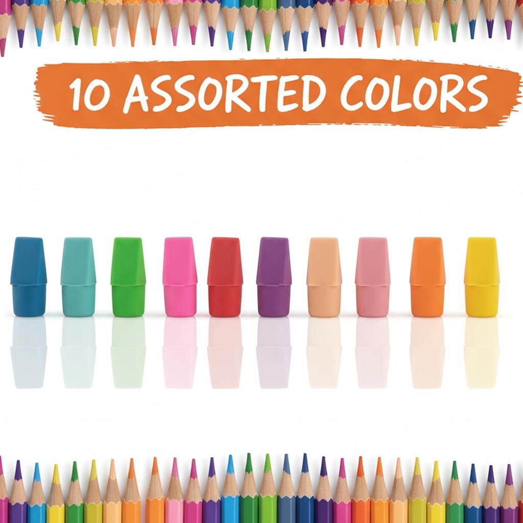 195PCS Pencil Top Erasers, Latex Free Chisel Shape Top Pencil Erasers, 10 Assorted Colors Classroom Erasers for Teachers, Students, School and