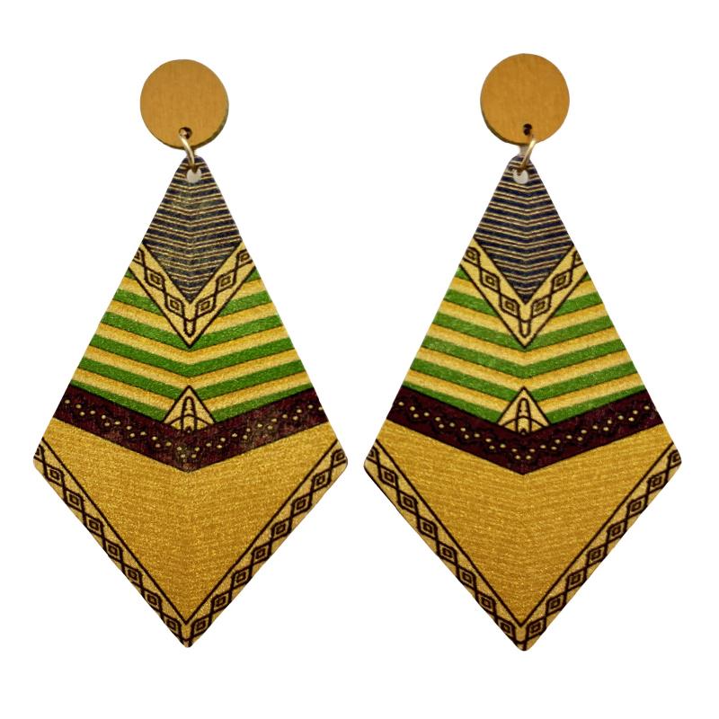 Vintage Line Polka Dot Pattern Geometric Wooden Earrings for Women Unique Design Printed Elegant Dangle Earring Female Jewelry