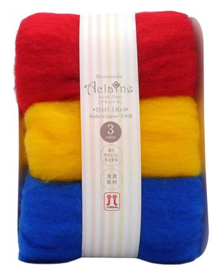 Hamanaka Aclaine Wool Felt, 3-Color Set (8g Each), Red, Yellow, and Blue, H441-140-4