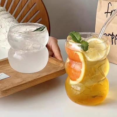 Bicchiere in Vetro a Forma d'Onda Tumbler Resistente al Calore Bicchieri per Bevande Trasparenti per Succo Caffè Cocktail 350-550ml
