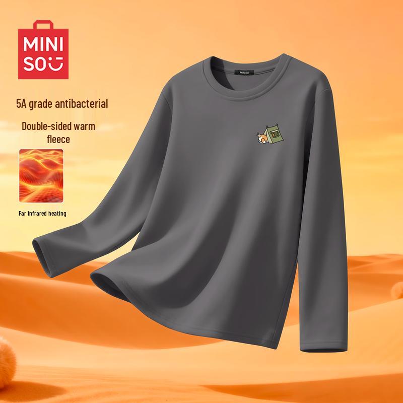 MINISO Men's Winter Fleece Lined Crew Neck Long Sleeve T-Shirt