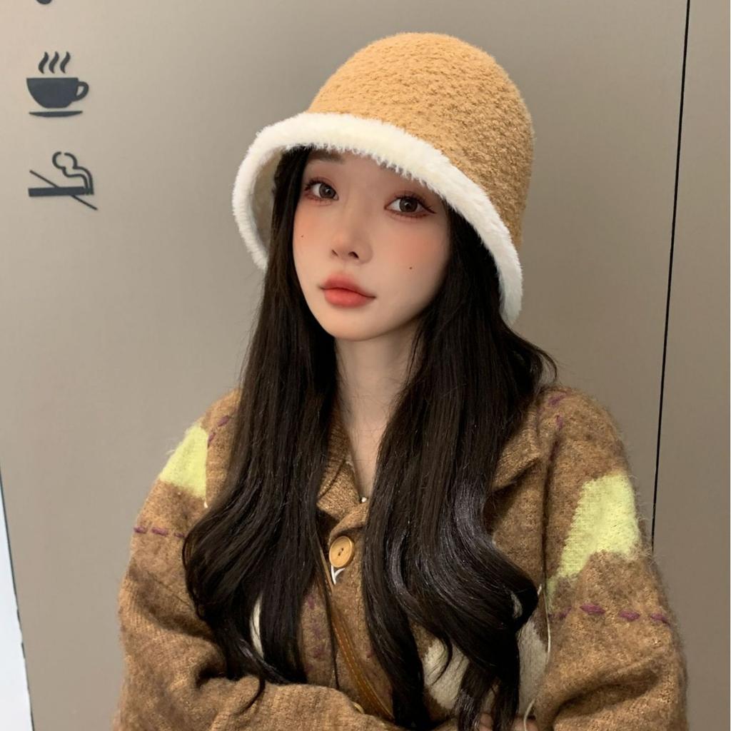 New Autumn and Winter New Female Fisherman Hat Versatile Warm Basin Hat Knitted Casual Korean Version Hat Plush Fashion Thickened