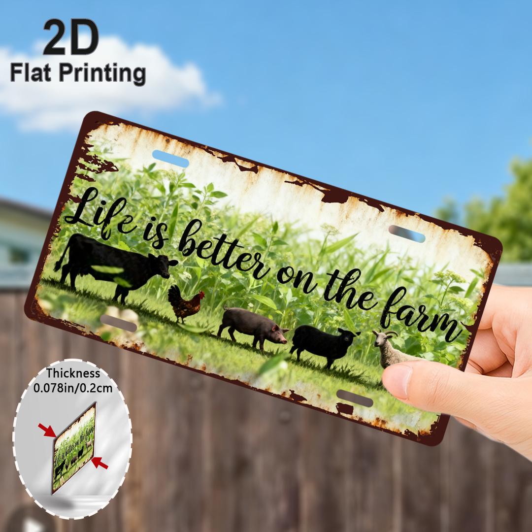 

2D Flat, 1pc Vintage Farmhouse Decor Sign - Rustic Farm Life Wall Plaque with Cow, Pig, Sheep 15x30cm(5.9x7.8inch)