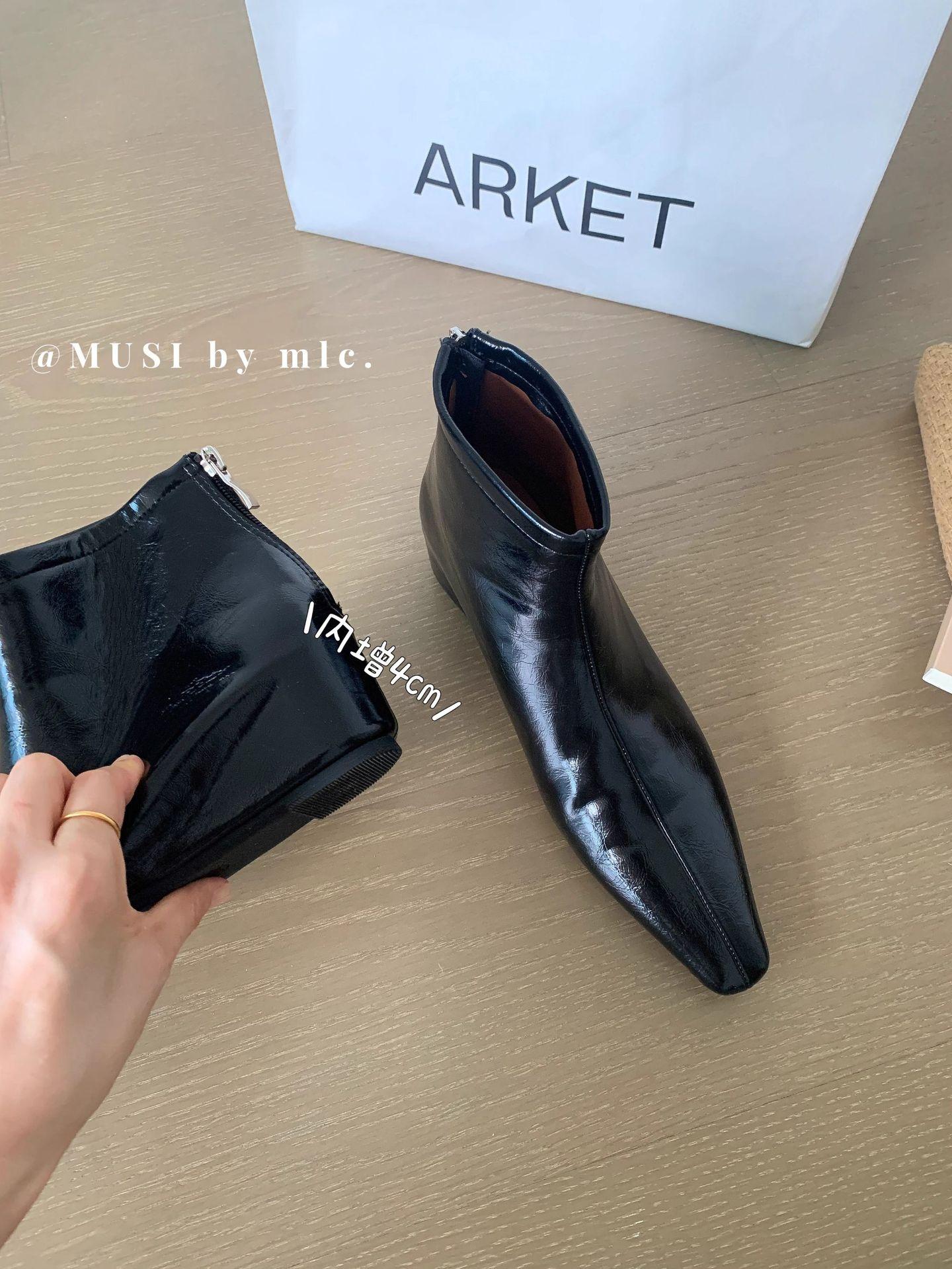 

Blue cabinet, warm home slope heel heel heightening ankle boots heightening in spring and autumn 2025 autumn new square head soft-soled short boots 35 чёрный