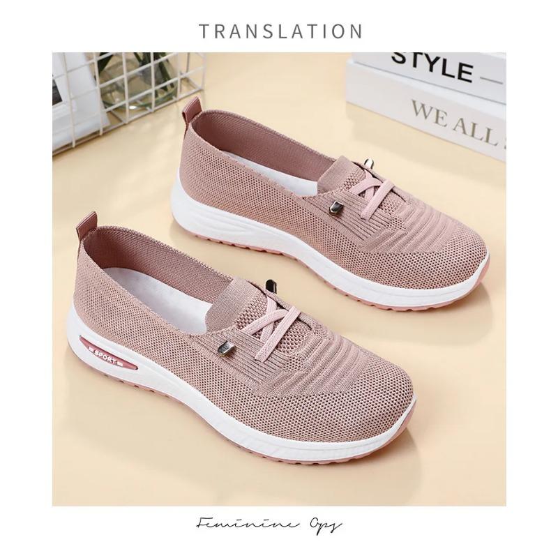 Women's Shoes New Styles Plus Size Casual Shoes Flyknit Breathable Mom Shoes Low-Cut Lightweight Flats Lace-Up Mesh Shoes