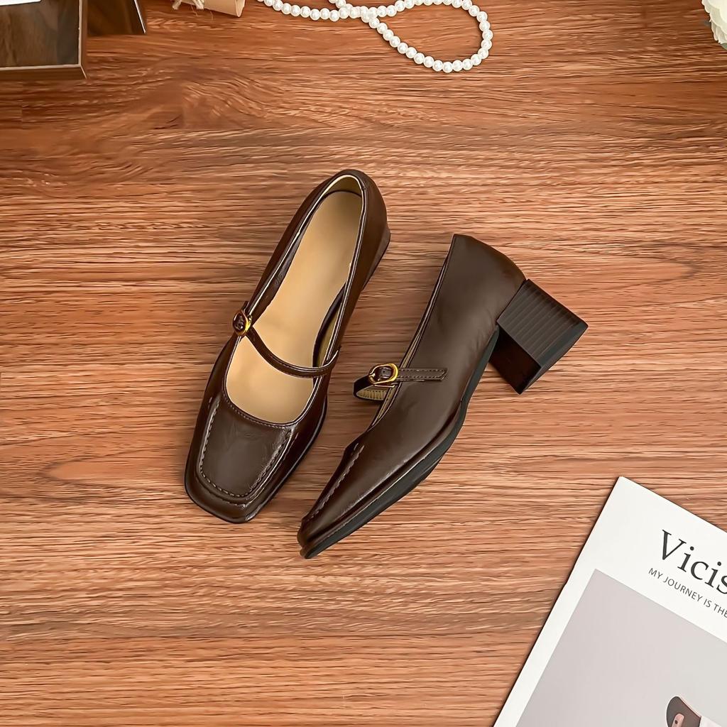 Grape Mother Spring New Retro High Heels Women's Thick Heels Are Not Tired Feet French Mary Jane Shoes Women's Niche Single Shoes