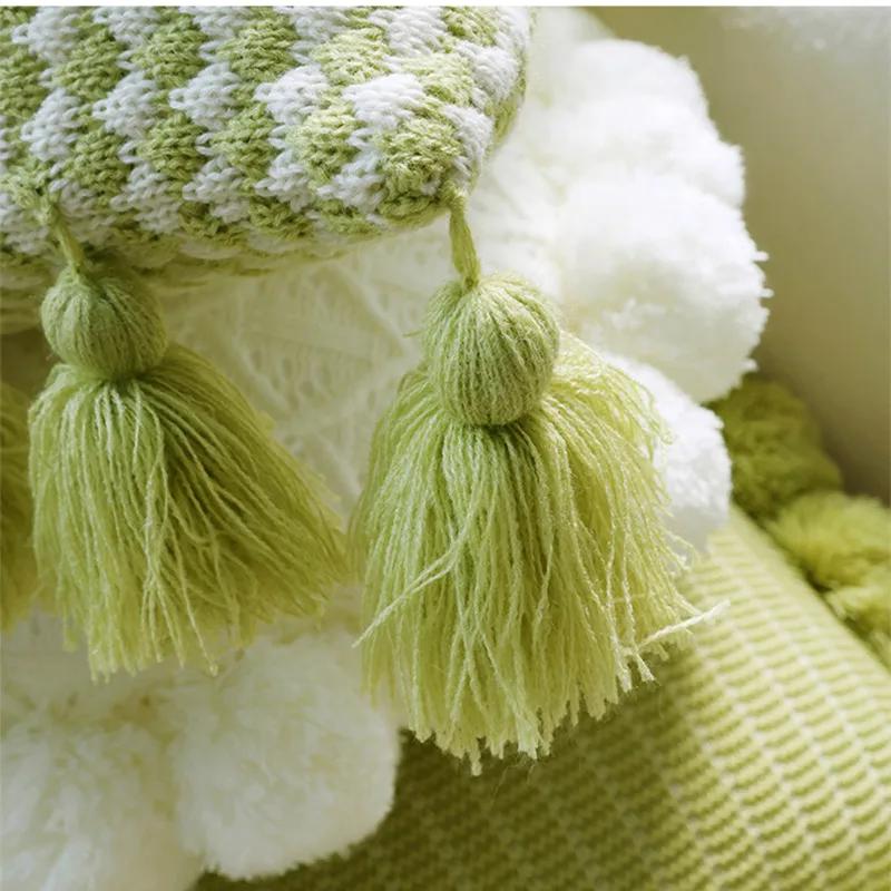 Home Decoration Knitting Cushion Cover Mint Green Tassel Pillowcover Modern Sofa Living Room Waist Pillow Bed Head Round Pillow
