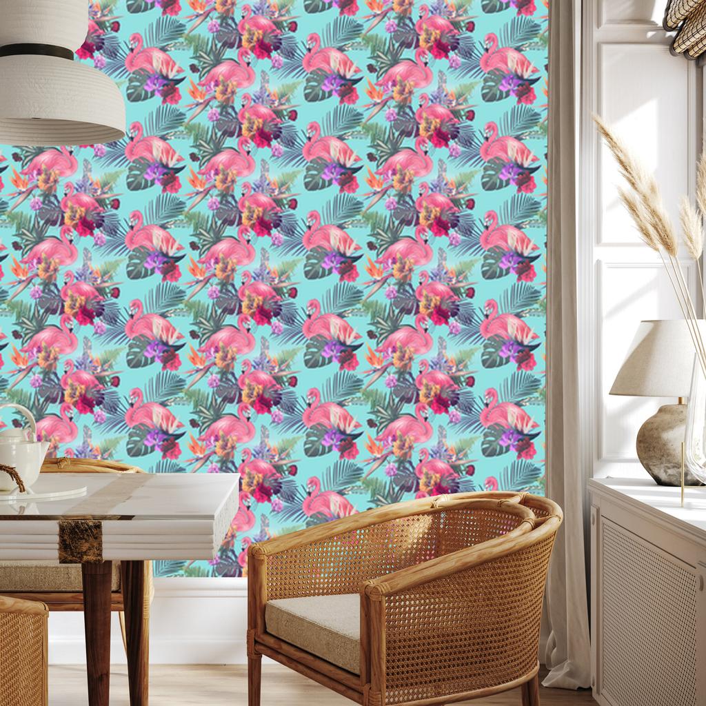 Flamingos flowers leaves and nature wallpaper for living room and bedroom 50x1000
