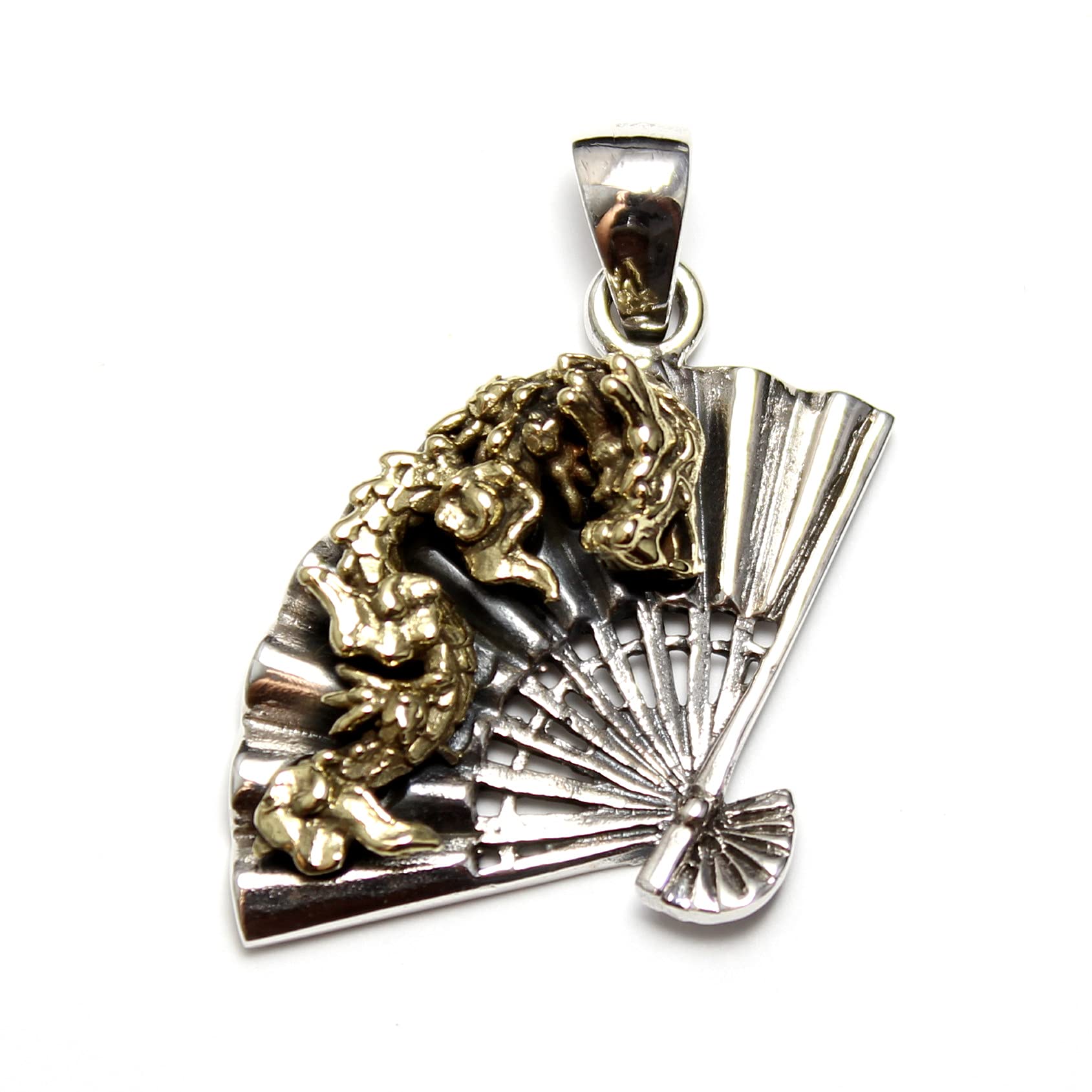 

Oriental Vibrations Dragon Fan Silver Pendant