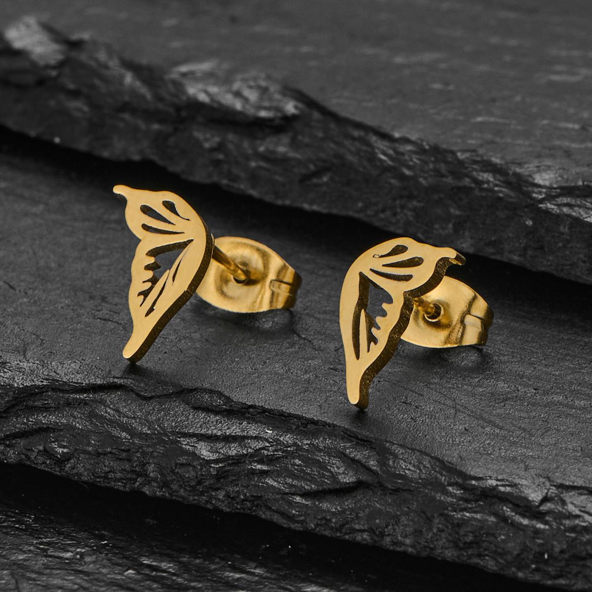 Minimalist Women S Stud Golden Stainless Steel Hollowed Out Butterfly Wing Earrings Personalized Versatile Accessories Gift