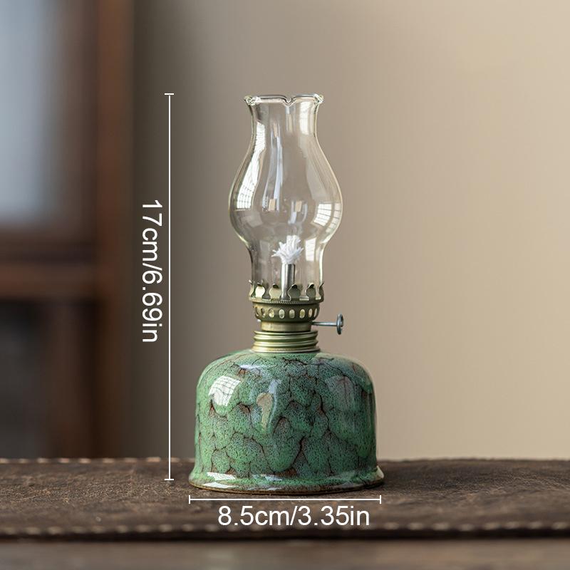 Chinese Style Glass Vintage Ceramic Ghee Lamps Teahouse Kerosene Lamp Study Bedroom Crafts Hand Drawn Patterns Decorations