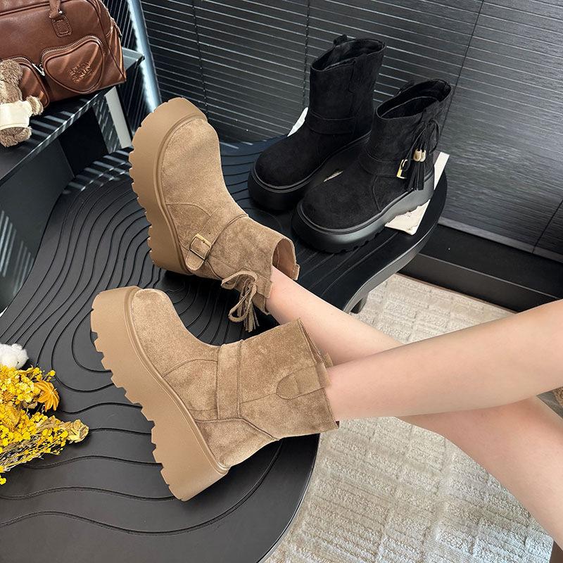 European matte soft leather big head versatile platform Martin boots women's 2025 autumn fashion heightening short boots locomotive boots