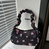 Sweet Flower Pleated Underarm Bag Bowknot Floral Shoulder Bag Simple Nylon Handbag  Gifts