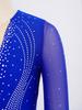 Girls Figure Skating Dance Dress: Long Sleeves Finger Holes Keyhole Back Mesh Patchwork Shiny Rhinestones Asymmetrical Hem