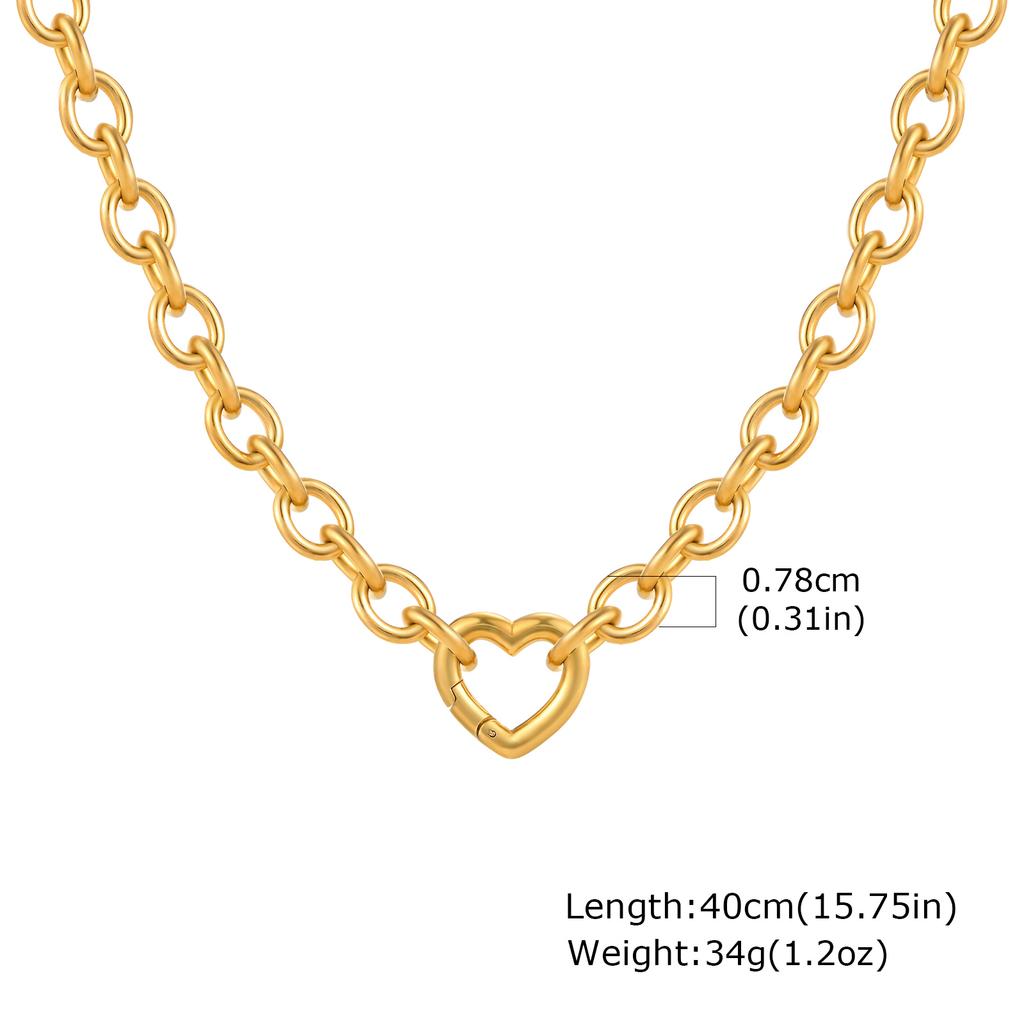 Vnox Minimalist Silberfarben Voll Glatt Rund Kreuz Herz Schnalle Armband, Edelstahl Grobgliedrige Kette Halsketten Schmuck Geschenk