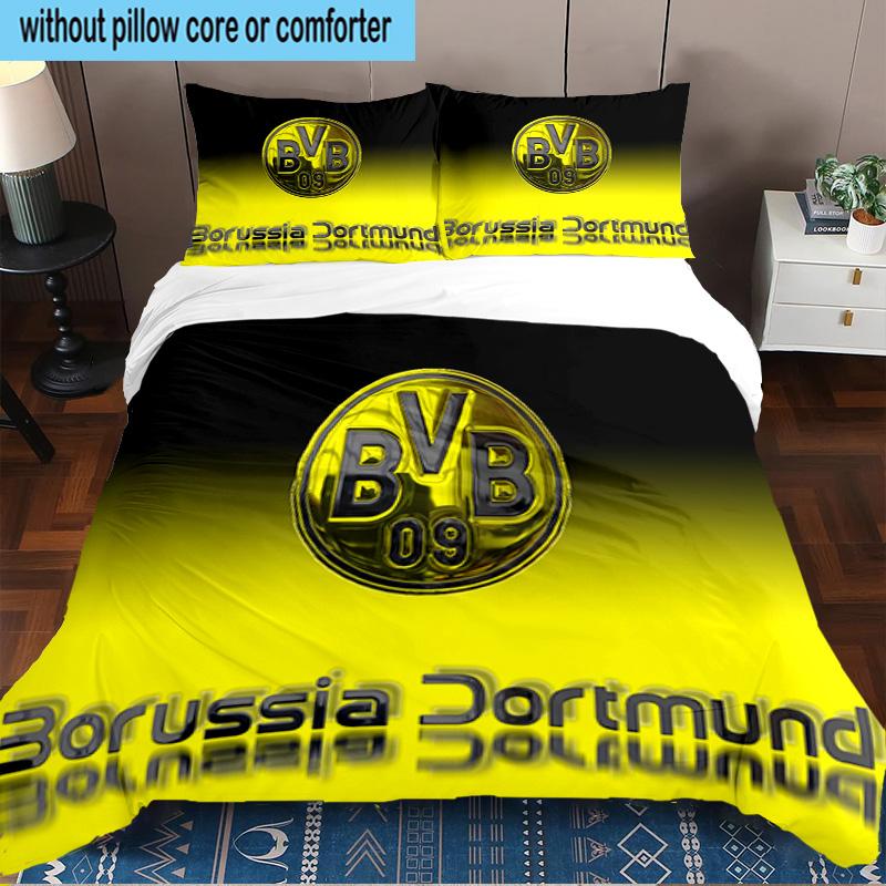 3PCS Borussia Dortmund Printed Bedding Set, Includes A Duvet Cover and Two Pillowcases for Bedroom, Suitable for All Seasons