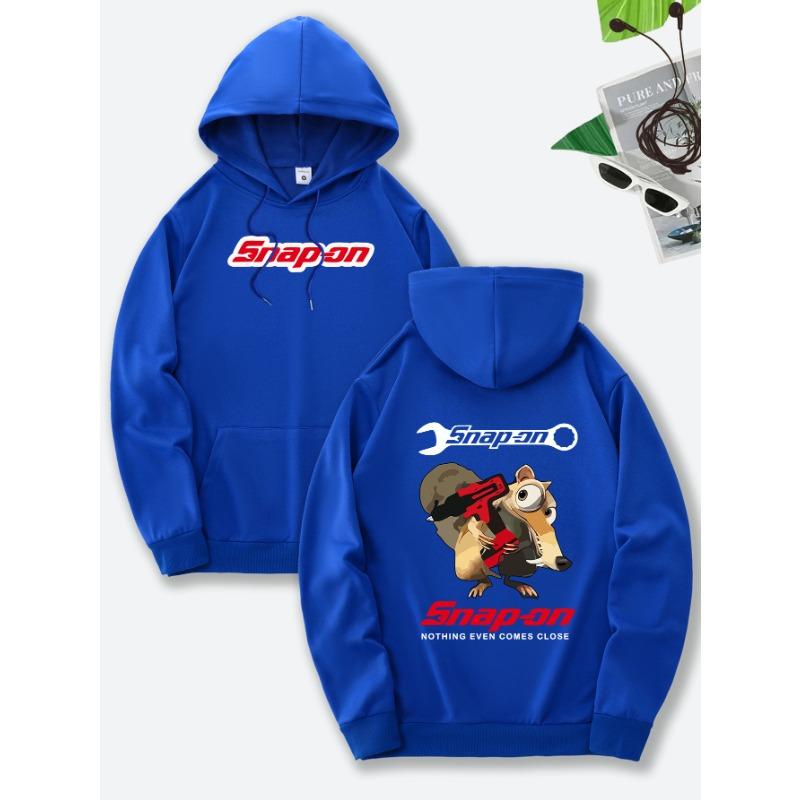 Wrench‑critter Men Hoodie Front Bold Red‑white Chest Text Print, Back Cartoon Squirrel with Wrench Graphic Pullover for Trendy Daily Street Outfits
