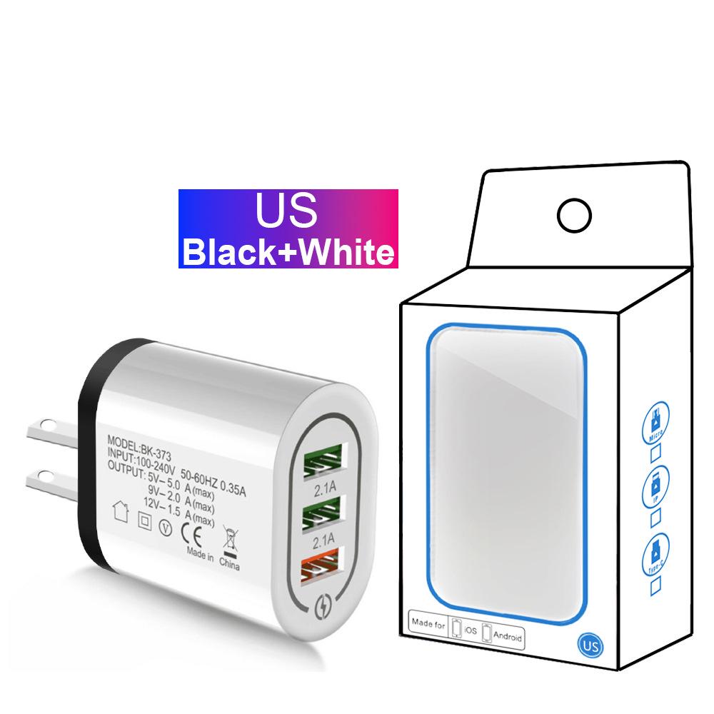 3-Port USB Fast Charger with 5V/9V/12V, 2.4A for Mobile Phones - EU/US Plug