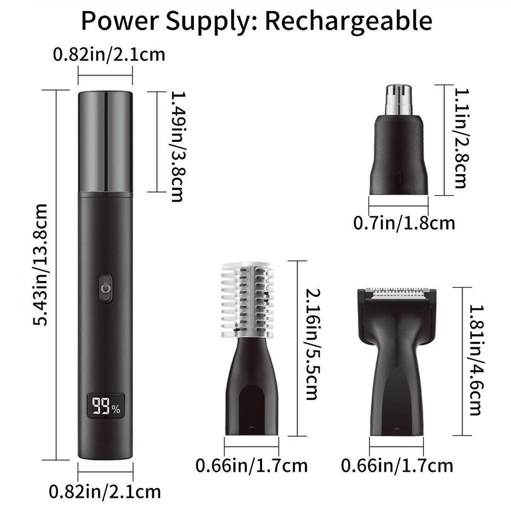 Electric Pen-Shaped 3-in-1 Nose Hair Trimmer, Nasal Cleaner & Waterproof Eyebrow Shaver