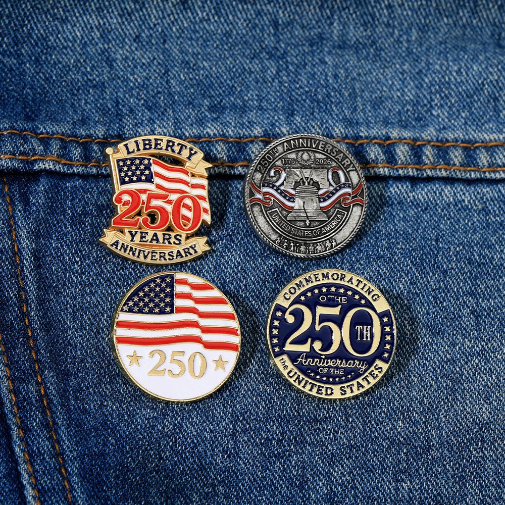 1/4 Stück 2026 US-Nationalfeiertag 250-jähriges Jubiläum Umweltlegierung Drip-Oil-Abzeichen Ehrenbrosche Anzugmantel Schmuckzubehör