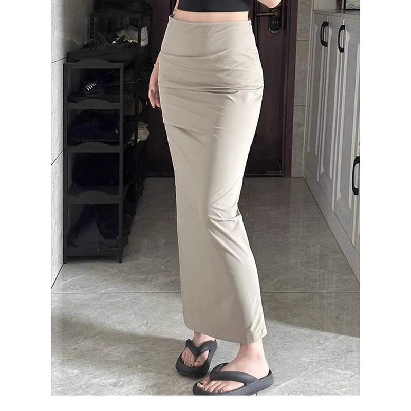 

Модная юбка с разрезом сбоку, сексуальная, средней длины, длинная Beige White XL