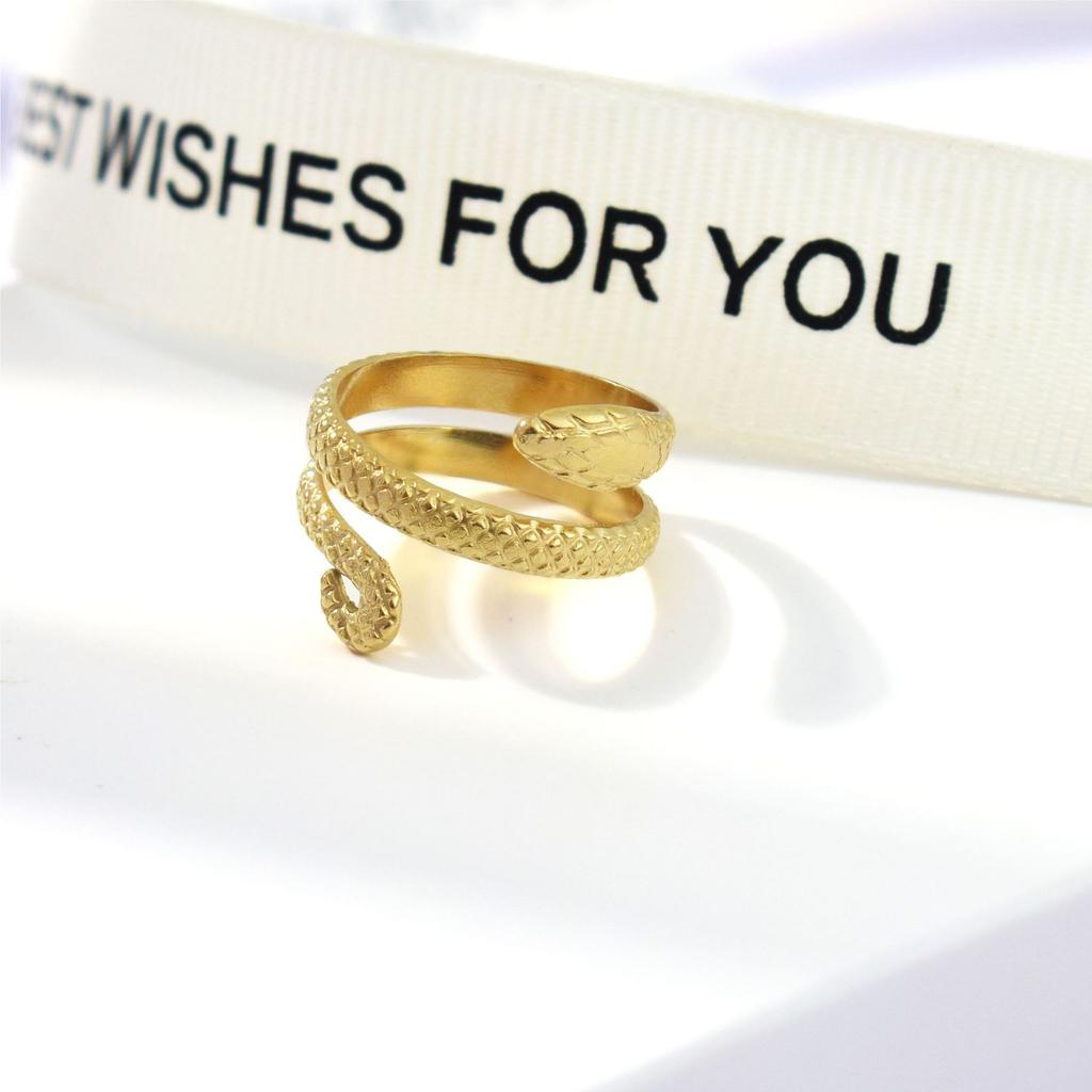 18K Gold-Plated Long Snake-Shaped Titanium Steel Ring Female, Hip-Hop Punk Style Opening Adjustable Ring