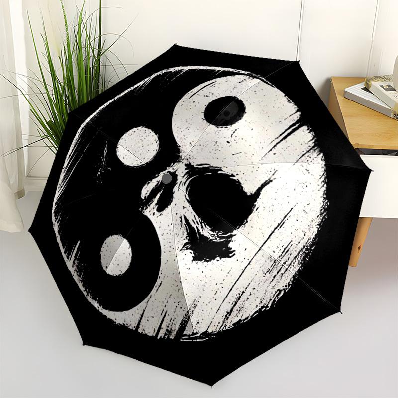1pc YinYang Skull Automatic Folding Umbrella - Windproof Compact Travel Umbrella with Auto Open/Close, 8-Rib Heavy-Duty Shaft for Women/Men A059