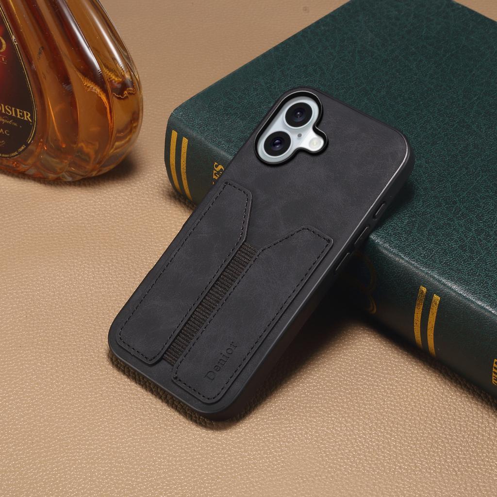 DENIOR For iPhone 17 Case Elastic Card Holder PU Leather+TPU+PC Phone Cover