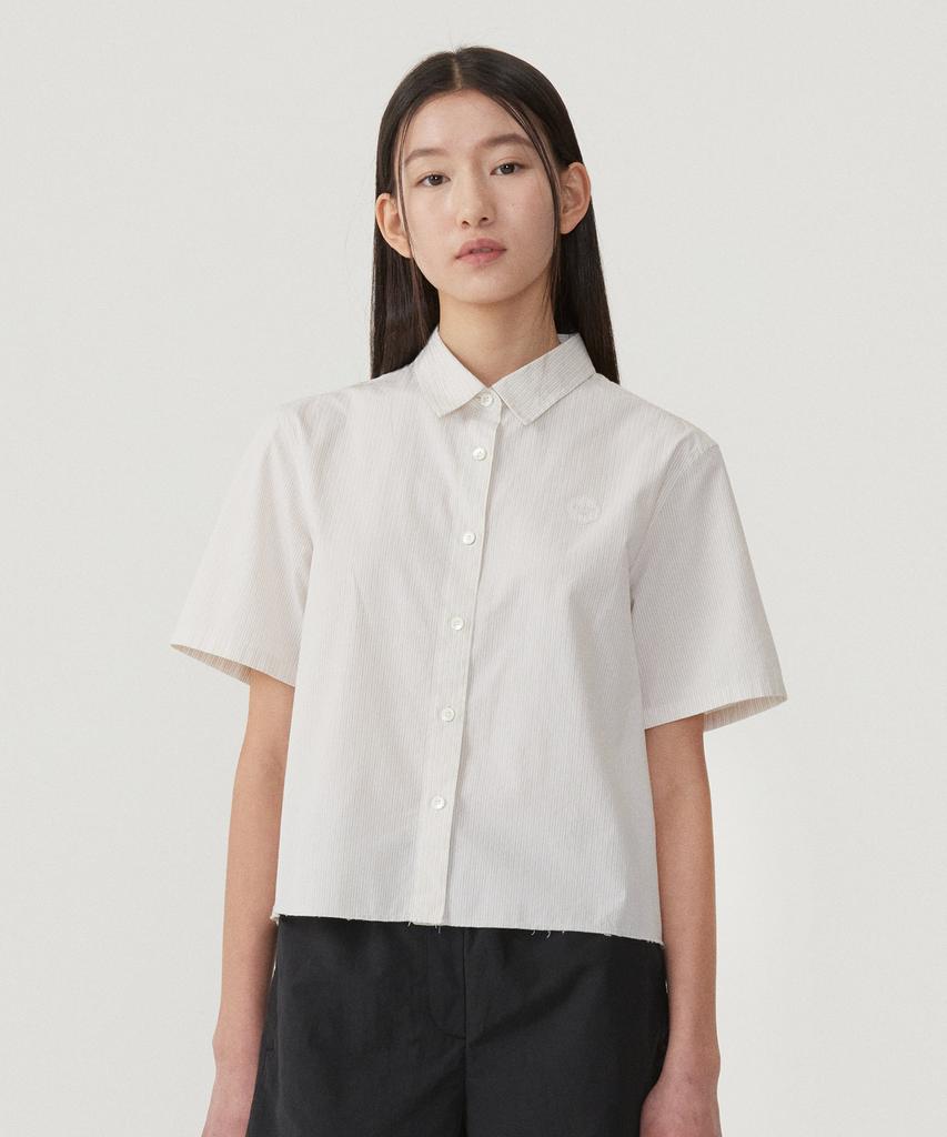 COVERNAT WOMAN Clover Heart Stripe Half Shirt Ivory
