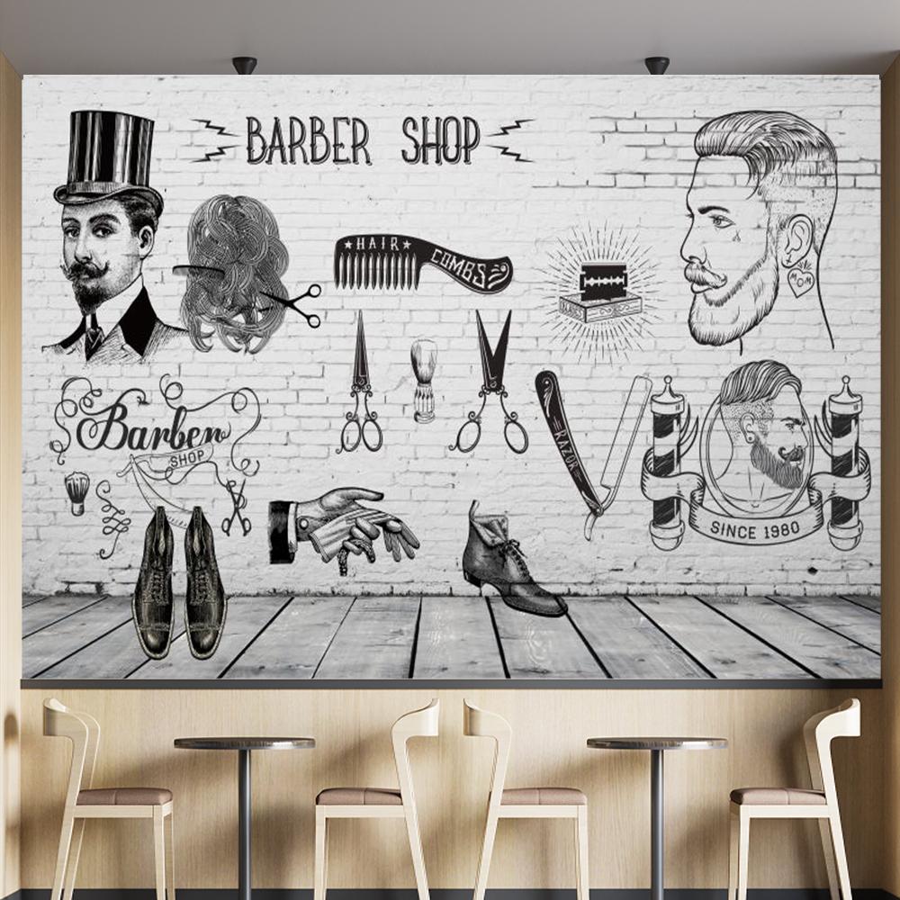 Barber Shop 3d Wall Murals Wallpaper Vintage Modern Hair Salon Wallpaper Suitable For Barber Shop Beauty Salon Murals
