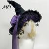 Comic Exhibition Costume Props Gothic Witch Hat for Women, Dark Lolita Style Halloween Accessory, Lightweight Party Outfit Essentials with Lace & Bow,