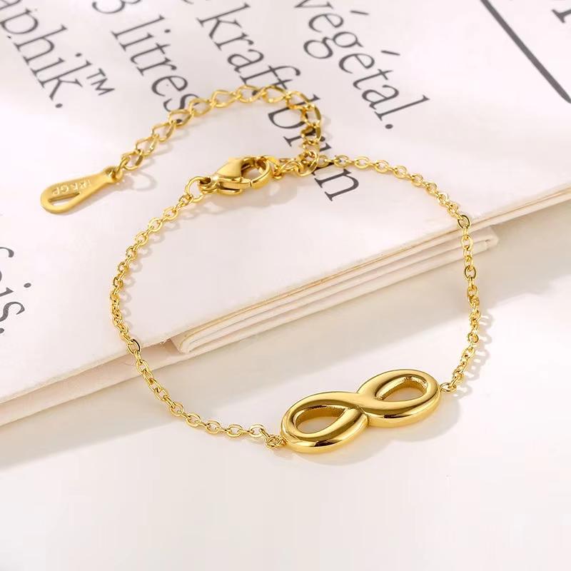 Custom PVD 18K Gold Plated Stainless Steel Chain Link Infinity Love Sign 8 Bracelet for Women Girls