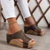 Women's Solid Color Thick Bottom Sandals Thick Bottom Slippers Soft Bottom Rivet Decoration Shoes Summer Slope Heel Side Hollow Shoes