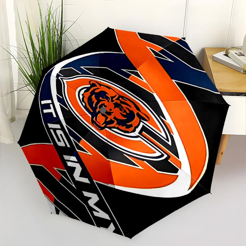 Chicago Bears logo Print Automatic Umbrella, 8 Rib Iron Frame, Plastic Handle, Suitable for Outdoor Travel &Daily , Ideal Gift