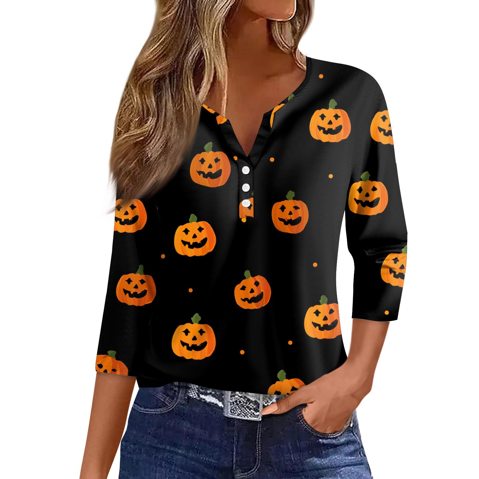 

Жен. Футболка Футболка С принтом Пуговицы Рукав 3/4 Повседневные Выходные Мода Классический Классический V-образный вырез Обычный Верх L