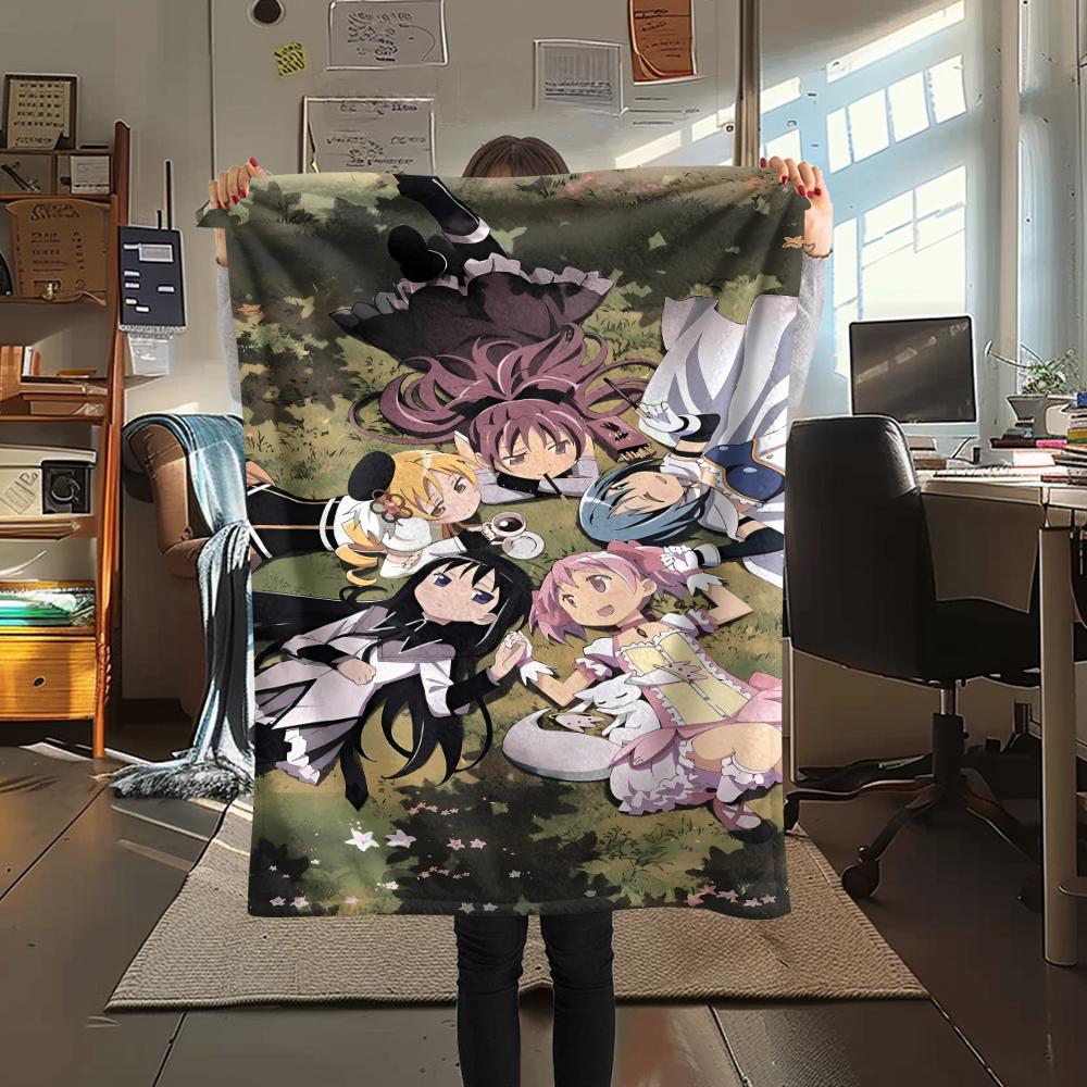 1PC Puella Magi Madoka Magica Print Flannel Blanket, High Quality All Seasons, Home Decor, Warmth and Comfort, Perfect for Christmas Gifts