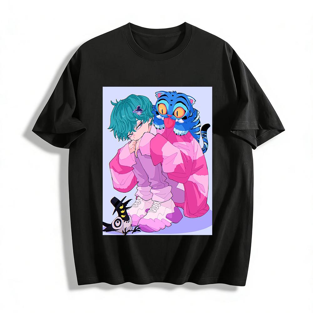 Anime Style Humanized Cat Print Hoodie Unisex Loose Casual Pullover Cool Cartoon Graphic Sweatshirt Pure cotton T-shirt XXS