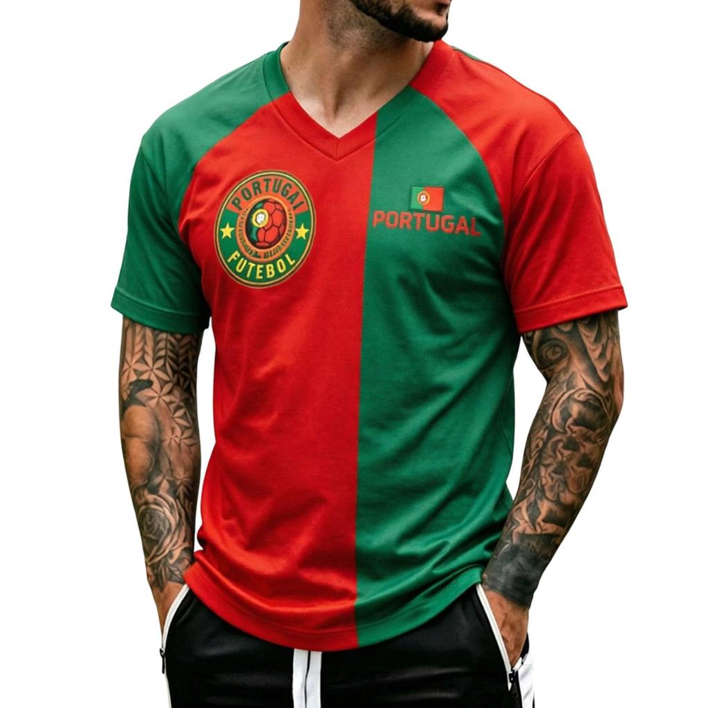 Men's V Neck Short Sleeve Shirt Soccer Print Fan Tee World Cup Sportswear Casual Top for Outdoor Activities and Daily Wear